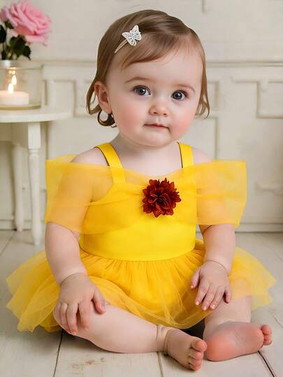 Vestido de princesa tipo mono de maya amarilla para bebés niñas, adecuado para fiestas