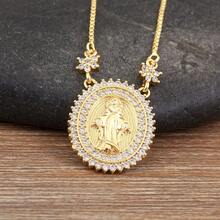 High Quality 18K Gold Plated Oval Shape Virgin Mary Pendant Necklace For Women Shiny Crystal Zirconia Charm Jewelry Everyday Party Gifts - Gold - View 1
