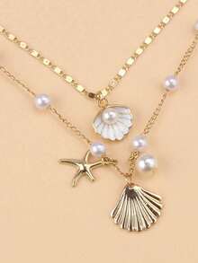 1 chiếc vòng cổ ngọc trai hình sao biển và vỏ sò phong cách Bohemian, vòng cổ vỏ sò và ngọc trai giả tối giản, đa năng lấy cảm hứng từ đại dương, phù hợp để đeo hàng ngày, dự tiệc, đi nghỉ mát, đi biển. - Nhiều kiểu dáng/màu sắc - Xem 1