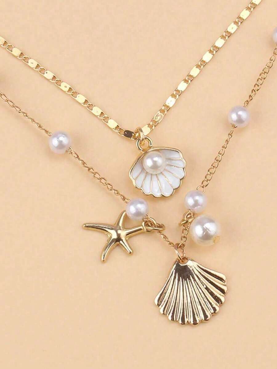 1 chiếc vòng cổ ngọc trai hình sao biển và vỏ sò phong cách Bohemian, vòng cổ vỏ sò và ngọc trai giả tối giản, đa năng lấy cảm hứng từ đại dương, phù hợp để đeo hàng ngày, dự tiệc, đi nghỉ mát, đi biển. - Nhiều kiểu dáng/màu sắc - Xem 1