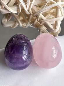 QYDCX Natural Egg-Shaped Crystals, Amethyst And Rose Quartz Amulet DIY Jewelry, Natural Polished Egg-Shaped Gemstone Set, Balancing Seven Chakras - Rose Quartz + Amethyst - View 4