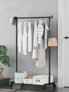 1pc Adjustable Double-Bar Multi-Tier Clothing Rack - Freestanding Metal Garment Organizer With Shelves And Side Hooks, Easy To Move, Suitable For Home Storage, Bedroom, Closet, Retail Store Organization, Sturdy Frame Structure - Multicolor - View 6