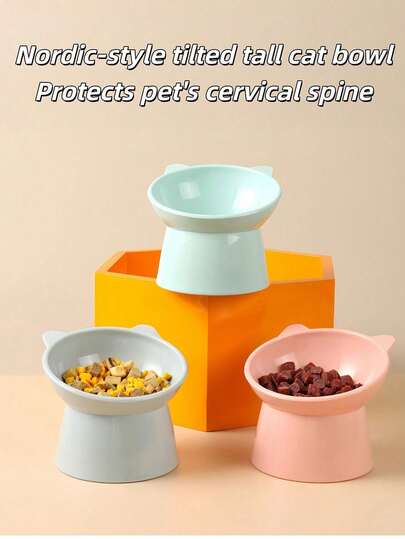 1pc 15 Degree Slanted Anti-Vomiting Pet Bowl, Stable Base, Suitable For Indoor Cats & Dogs, Dishwasher