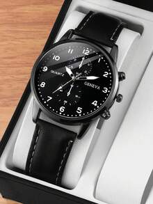 Men's Casual Quartz Watch And Wallet & Pen Office Set, Suitable For Daily Gatherings And Back-To-School Gifts, Birthday Gifts, Brown High-End Atmosphere Wallet Card Holder - Black - View 5