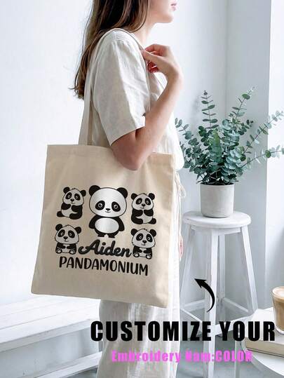 1pc Customized Canvas Bag, Unique Design (Photo, Landscape, Illustration), Foldable, Large Capacity, Lightweight, Stylish, Personalized Tote Bag, Shoulder Bag, Casual Shopping Bag Shop Back To School