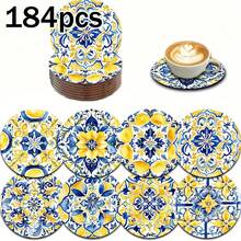 8pcs/Set Mediterranean Lemon Print Wooden Coasters, Kitchen Cup Mats, Tea & Coffee Drink Coasters, Suitable For Home, Restaurant, Cafe, Housewarming, Gift For Parents & Friends, Kitchen Decor, Tabletop Decor, Christmas Decor & Gift, Available In 1 Set, 2 Sets Or 23 Sets - Multicolor - View 9