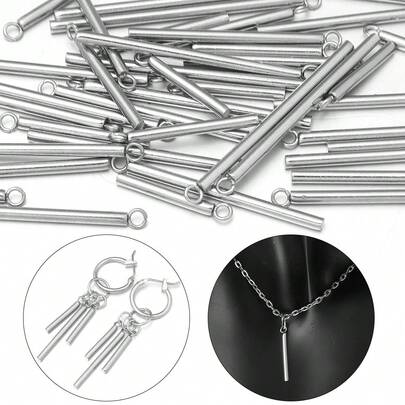 20pcs/Pack Stainless Steel Smooth Cylinder Pendant With Ring, 10-40mm Simple Steel Color Metal Tassel Charm, DIY Necklace Bag Jewelry Accessories