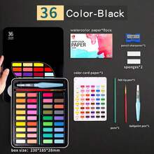 36 Colors Solid Watercolor Paint Set With Water Brush, DIY Painting Supplies For Students And Artists, Professional Watercolor Kit With Portable Blue Metal Box, Multi-Color Solid Mixing Palette - 套裝 - 查看 9