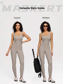 MASKERT Women's Jumpsuit, Women's Sports Jumpsuit, Tennis Jumpsuit, Running Jumpsuit, Fitness Suit, Yoga Suit, High Elasticity, Skin Friendly, Breathable, - Grey - View 2