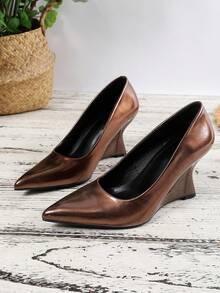 Giày cao gót đế xuồng kiểu Pháp mới dành cho nữ, kiểu dáng châu Âu và Mỹ, mũi nhọn, dễ xỏ, thời trang và đa năng, thích hợp cho việc đi làm. - màu nâu - Xem 15