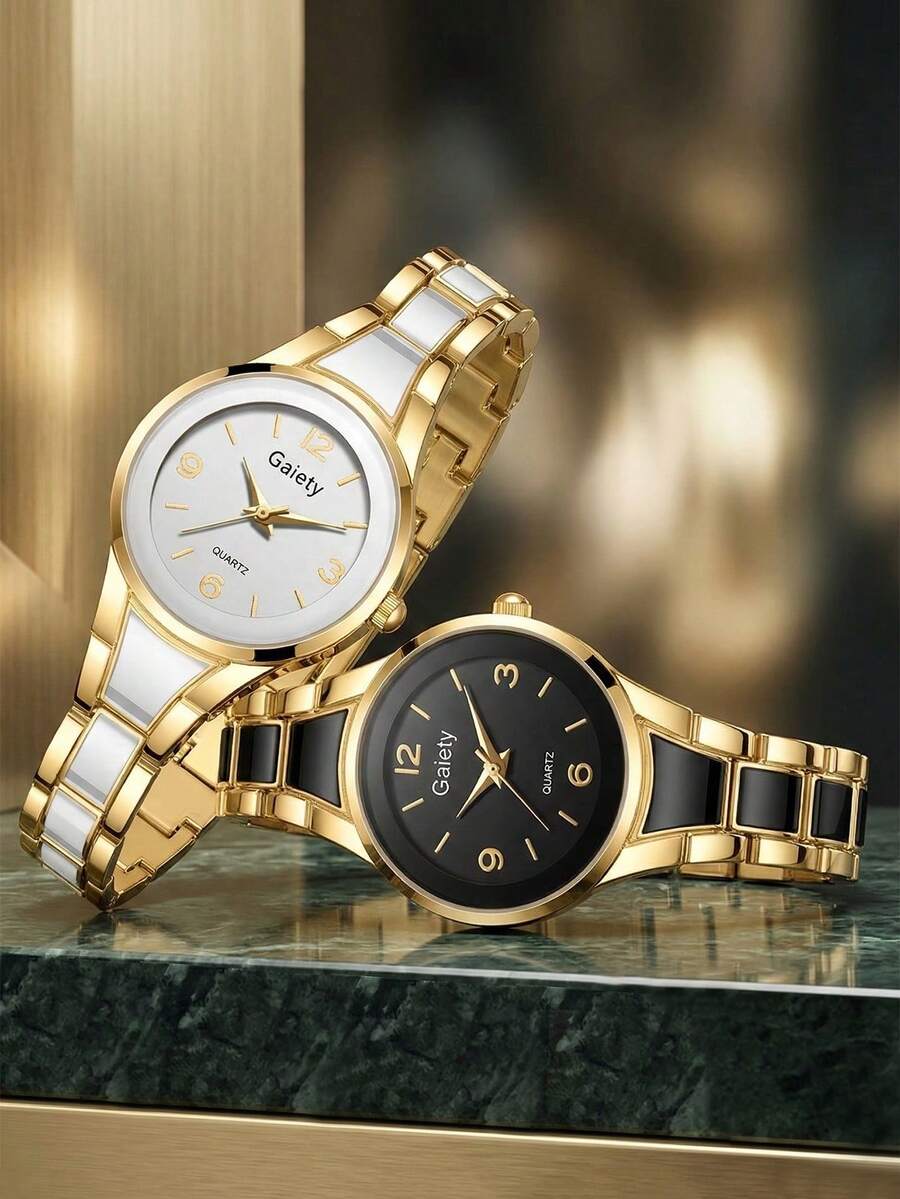 1 Stück Damen Quarzuhr mit Metallarmband, elegantes luxuriöses minimalistisches Retro-Zifferblatt, geeignet für den täglichen Gebrauch, Partydekoration oder als Geschenk für Freunde und Mütter an Muttertag, Valentinstag und andere Feiertage - Verschiedenfarbig - Übersicht 1