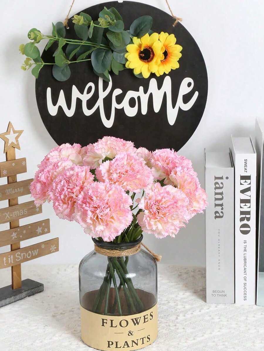 3支仿真康乃馨 - 适用于母亲节、婚礼、情人节装饰、家居卧室装饰、厨房、客厅、阳台装饰、仿真花装饰、房间装饰和家居装饰 - 粉色 - 查看 1