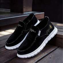 Four-Season Unisex Canvas Slip-On Shoe, Comfortable And Versatile, Low-Top, With A Soft Sole - 黑色 - 查看 3