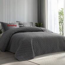 2/3Pcs Quilted Summer Quilt Set, Solid Grey Lightweight Bedspread Coverlet, Soft Breathable Air Conditioned Quilt, Machine Washable Bedding Set For All Season, Twin/Full/Queen/King Size - 深灰色 - 查看 9