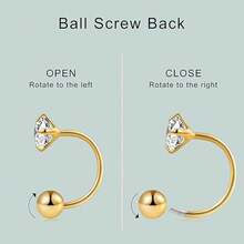 1件/3件/5件装不锈钢C形锆石耳钉，金色螺丝耳夹耳环，适合女性日常、派对、酒吧装扮、情人节礼物 - 金色 - 查看 7