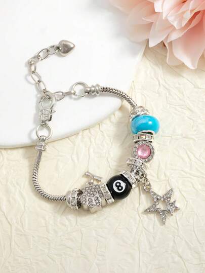 1件时尚优雅水晶星星吊坠，猫爪装饰手链，精致可爱小众女士手链