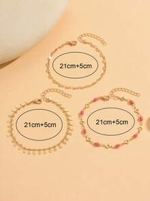 3pcs/Set Gelang Kaki Minimalis Rumbai Bentuk Tetesan Air Mata Buatan Tangan dengan Dekorasi Daun Semanggi Empat Kelopak, Dapat Dipakai Berlapis-lapis, Perhiasan Kaki Warna Emas Cocok untuk Pakaian Sehari-hari dan Pemotretan Kencan, Panjang Rantai Dapat Disesuaikan - MultiWarna - View 4