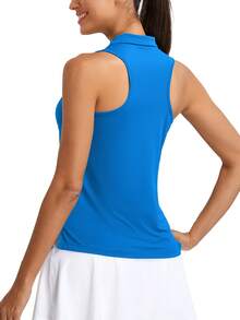 Women's Sleeveless Golf Polo Shirts, Quarter-Zip Tennis Tank Top, Moisture-Wicking Athletic Shirt, Ideal For Tennis, Yoga, And Outdoor Activities - Hồ xanh - Xem 2
