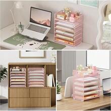 6 Tier Office File Paper Desk Tray Organizer With Handle, Stackable Slide Mesh Letter Tray Folder Pink Desk Organizer, Desktop Document Sorter For Classroom, Office, Home Supplies Storage - Pink - View 5