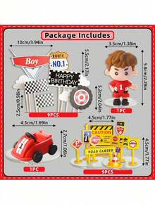 20件套赛车蛋糕装饰套装，包括汽车蛋糕插牌、赛道装饰、红色赛车、可爱赛车手、赛车标志和黄色路障，适用于汽车主题生日派对、洗礼派对、性别揭晓派对等。（请搭配托盘使用，切勿直接接触蛋糕） - 彩色 - 查看 8