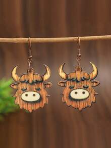 Cute Little Cow Shaped Double-Layer Earrings, Boho Style Wooden Earrings - Multicolor - View 10