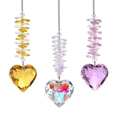 1pc Crystal Glass Heart-Shaped Suncatcher, Mother's Day Gift, Party Decor Gift, Holiday Theme Hanging Ornament