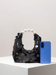 Bolso de mano para mujer, bolso con purpurina, bolso de perlas, vestido de fiesta, bolso para vestido de gala, accesorios para vestido de gala, artículos para boda, cartera elegante para muj - Negro 2 - Ver 4
