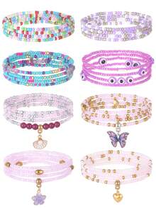 8件套波西米亚风串珠腰链套装，长度31.5英寸，配有邪眼、蝴蝶和贝壳吊坠，适合女性海滩度假和日常佩戴。 - 款式B - 查看 15