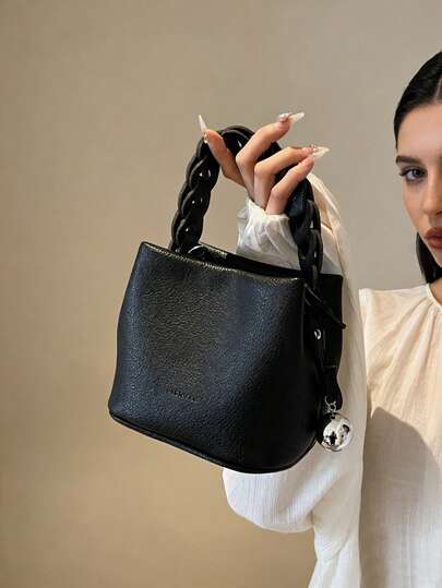 Fashionable Clown Design PU Waterproof Fabric, Letter Pattern, Metal Pendant Decor, Portable Square Bag, Elegant Handbag, Business Commuter Bag, Suitable For Work, High-End Fashion Bag, Suitable For Daily Commute And Gatherings