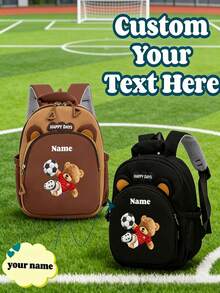 Mini Customizable Cartoon Bear Football Backpack Nylon Zipper Bag With Adjustable Shoulder Strap For School, Toddler Backpack - Multicolor - View 2