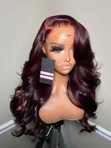 250% Density 99J Burgundy 13x4 Lace Front Wigs Human Hair Pre Plucked With Baby Hair Body Wave HD Transparent Lace Front Human Hair Wigs For Women Ear To Ear Long Hairline - S99J - 查看 5