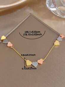 1Pc 18K Gold Plated Anti-Fading Modern Romantic Light Luxury Love Pendant Necklace, Three-Tone Heart In Gold Silver & Rose Gold, Women's Adjustable Statement Jewelry For Valentine's Day, Anniversary, Daily Wear, Party, Birthday Gift, Romantic Versatile Accessory - Multicolor - View 4