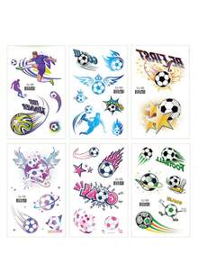6pcs Glitter Football Temporary Tattoo Stickers, Suitable For Football Matches, Sports Events, Football Fan Tattoos - Multicolor - View 8