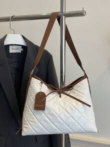 2026 New Retro Niche Rhombus Tote Bag, Large Capacity Commuter Bucket Bag, Artistic High-End Handbag For Women - White - View 10