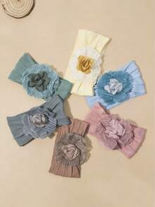 多巴胺时尚网纱花朵婴儿发带，柔软弹力婴儿发箍，精致发饰 - 彩色 - 查看 2