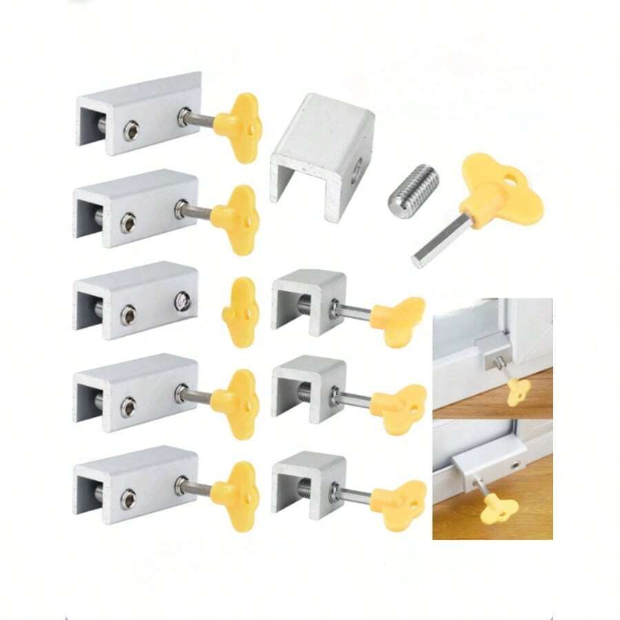 5pcs Adjustable Safety Window Locks, Aluminum Alloy Window Blockers With Keys, Suitable For Horizontal Sliding Windows