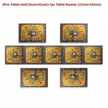 1件花瓶图案桌旗，复古风格，日常家居厨房装饰；1件桌旗，4件餐垫，1个靠垫套；桌旗和餐垫套装；多种产品组合可选；家居装饰室内外派对用品；适合日常家居厨房装饰和活动派对装饰 - 彩色 - 查看 17