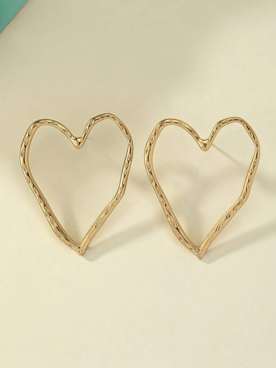 1 par de pendientes de aleación con forma de corazón, con un diseño hueco de nicho que irradia un temperamento de alta gama, minimalista y fresco. Estos pendientes son adecuados para reuniones diarias, festivales y fiestas - Dorado - Ver 1