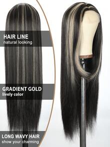 26英寸女士灰色挑染金色/红色/酒红色蕾丝4*1直发假发，耐热，优雅顺滑，百搭，适合圣诞节、狂欢节等场合，适合所有女性佩戴。 - 彩色 - 查看 7