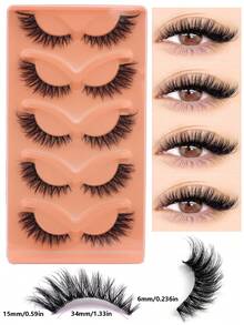 5 Pairs Thick Fluffy 3D Cat Eye Fox Eye False Eyelashes Natural Realistic Curly Eye Makeup Daily Party Dating Makeup - View 2