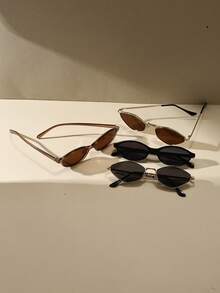 4副复古猫眼小框Y2K时尚眼镜，女士塑料经典休闲装饰日常佩戴时尚眼镜，男女通用 - 彩色 - 查看 2