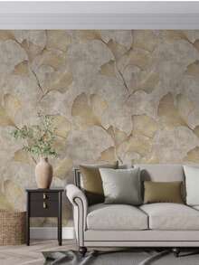 Bohemian Beige Floral Wallpaper Mural: Golden Leaf Effect, Removable Wallpaper - 1pc - View 5
