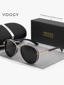 VOGGY 时尚极简复古金属 TR90 UV400 偏光太阳镜，男女通用，适合运动驾驶、户外骑行、钓鱼、旅行、派对装饰道具及礼品 - 彩色 - 查看 12