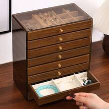 1pc 8-Tier Walnut Color Jewelry Storage Box, Large Capacity Multi-Function Jewelry Organizer Rack For Rings, Necklaces, Bracelets, Earrings, Hair Accessories, Suitable For Vanity, Retail Store Display - Walnut Wood - View 6