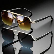 两副经典复古双梁多边形金属框眼镜，男女通用，适合日常佩戴及各种场合，是理想的送礼之选。 - 彩色 - 查看 3