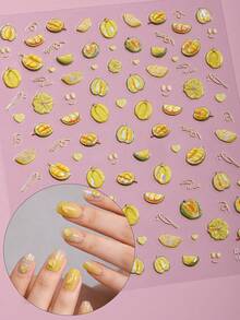1 pezzo Adesivi per unghie 5D in rilievo a forma di durian giallo, stile dolce e carino, decalcomanie per unghie per uso fai-da-te a casa delle donne - Giallo - Visualizzare 1