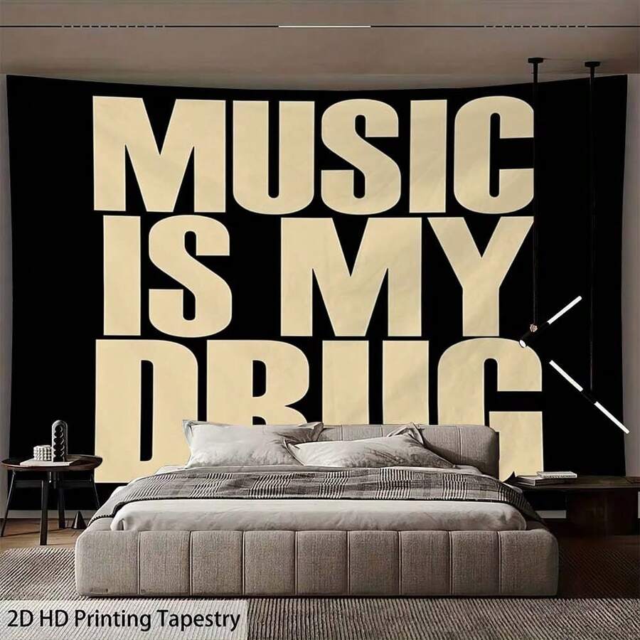 音乐是我的良药挂毯,房间装饰美学,卧室墙饰,客厅家居装饰,卧室墙面艺术海报,波西米亚风挂毯,美学房间装饰,卧室挂毯,客厅墙面装饰,家居装饰,艺术墙面装饰,卧室装饰,客厅装饰 - 黑黃 - 查看 1