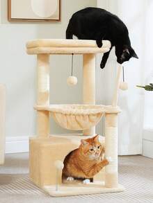 PAWZ Road 33'' Cactus Cat Tree, Cat Tower For Indoor Cats With Large Cat Condo, Cat Scratching Post For Cats With Deep Hammock& Cozy Top Perch, Beige - 米色 - 查看 1