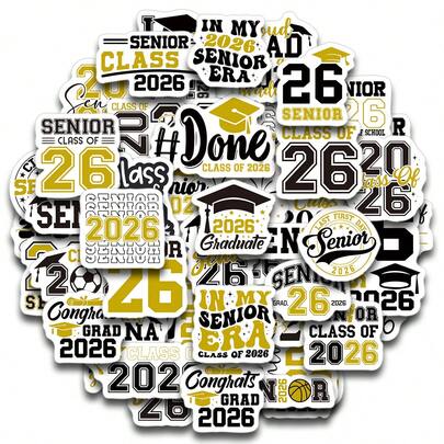 50pcs/4sheets Senior 2026 Graduation Stickers, Class Of 2026 Graduation Stickers For Laptop, Scrapbooking, Water Bottles & Gift Decoration, Graduation Season Sticker