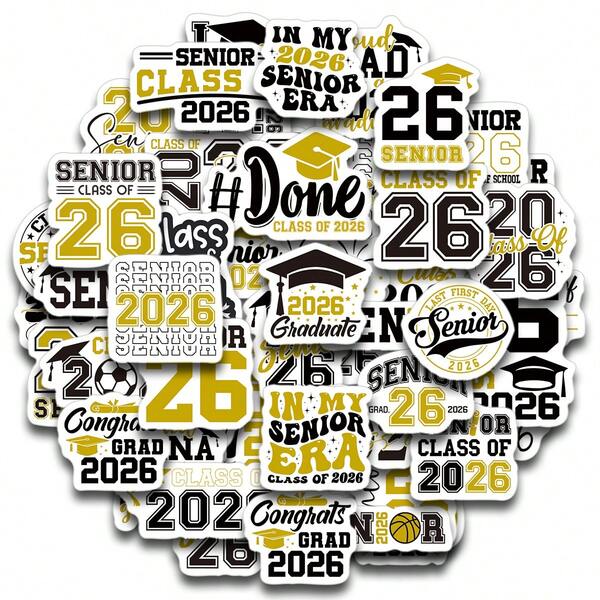 50pcs/4sheets Senior 2026 Graduation Stickers, Class Of 2026 Graduation Stickers For Laptop, Scrapbooking, Water Bottles & Gift Decoration, Graduation Season Sticker
